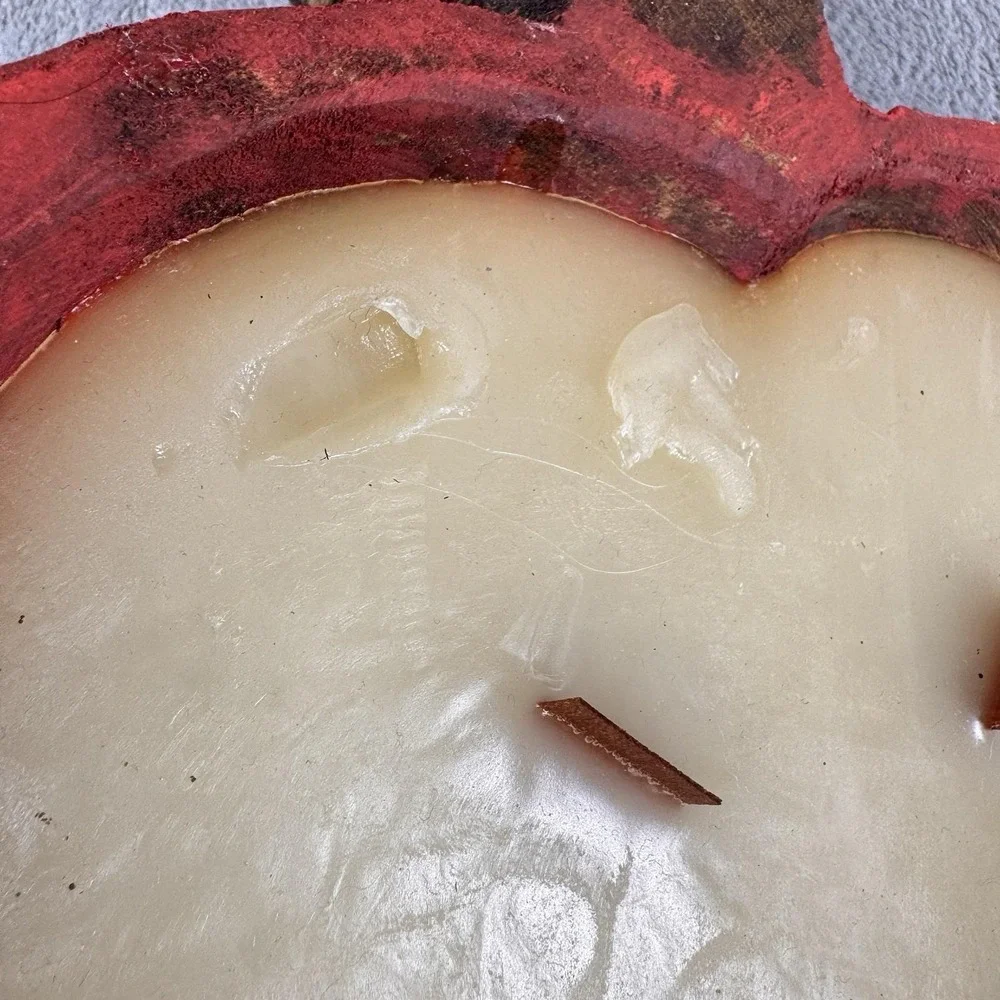 Apple Shaped Wood Bowl Candle 5 Wick Red Rustic‎ Farmhouse Fall Decor